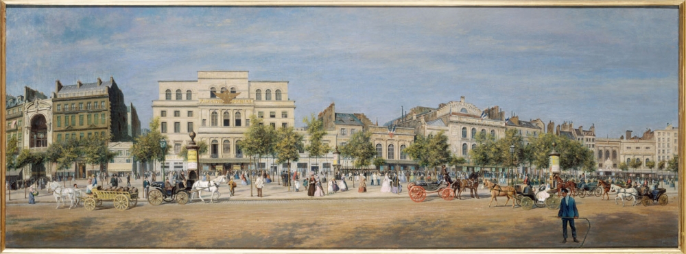 Vue générale des théâtres du boulevard du Temple, avant le percement du boulevard du Prince-Eugène, en 1862