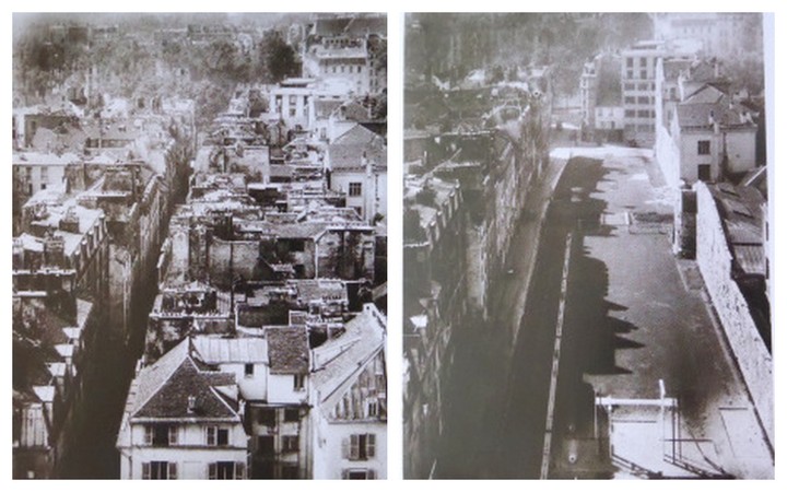 La rue des Jardins Saint-Paul avant et après la démolition des immeubles côté impair.
